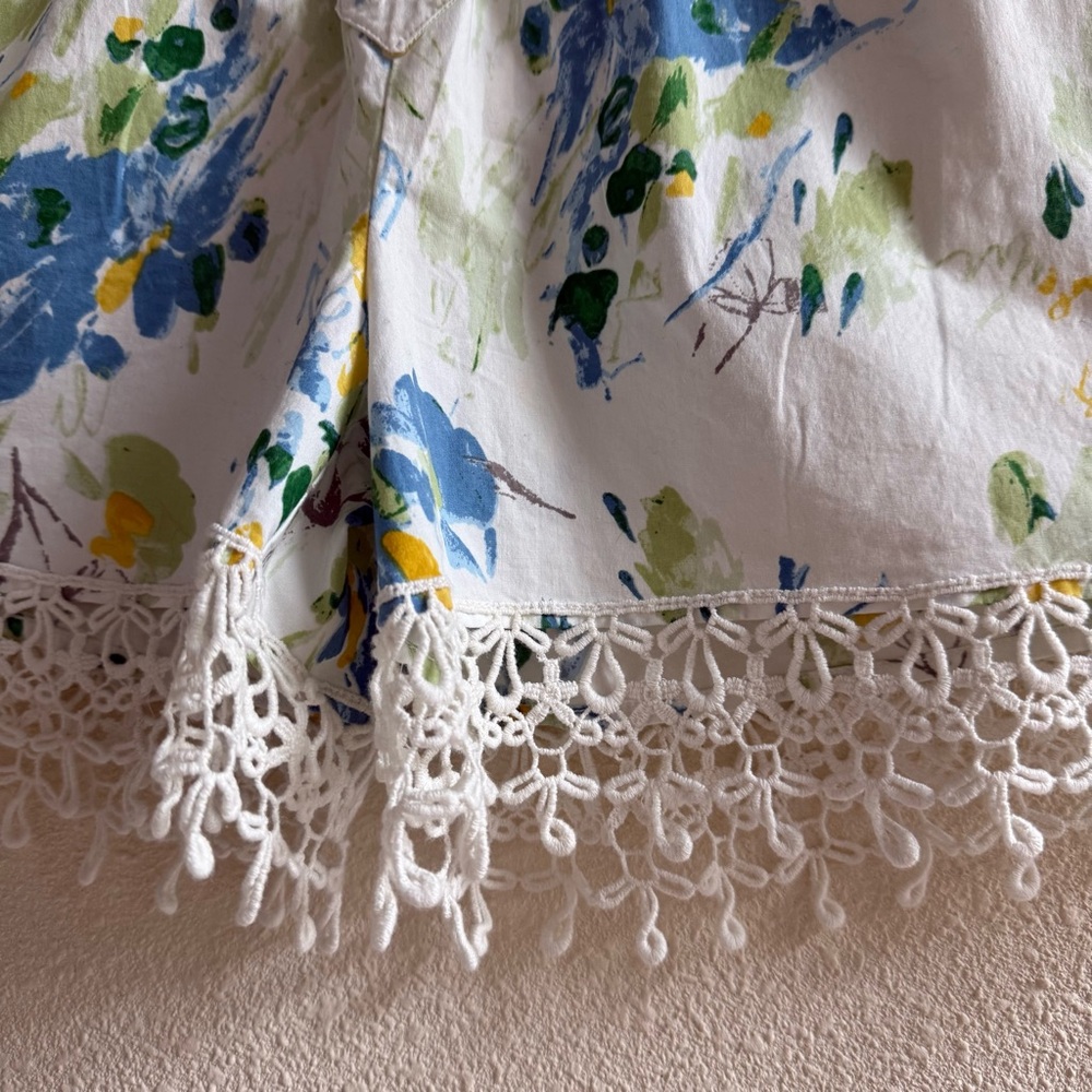 Anthropologie Floral Crochet Trim Shorts Womens XS White Blue Excellent Boho - Picture 7 of 12